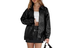 WIHOLL Womens Leather Jackets Faux Suede Oversized Fall Motorcycle Coats Fashion Winter Outfits Clothes Y2k Tops