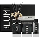 Luxury Aroma Gift Set | Bamboo Forest - Reed Diffuser (200ml), Wood Wick Soy Candle (200g), Room Spray (50ml) | Includes Dried Flowers & 8 Reeds | Luxurious Home Fragrance for Home Décor & Gifts