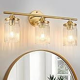 Jonsi Gold Bathroom Light Fixtures 3-Light Vanity Lights Modern Wall Sconce with Clear Glass Shade Brushed Brass Bathroom Lig