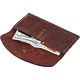 Handmade Crazy Horse Genuine Leather Envelope Wallet, Card Holder with 2 Card Slots Vintage Slim Hand-Stitched Wallet
