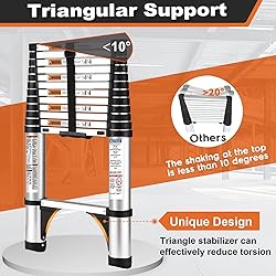 Soctone Telescoping Ladder, 10.5 FT Button