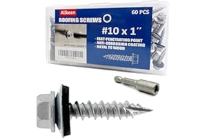 Allkeen #10 x 1 Hex Head Sheet Metal Roof Screws, Rustpert Coating Metal to Wood siding Screws, 60 Pieces