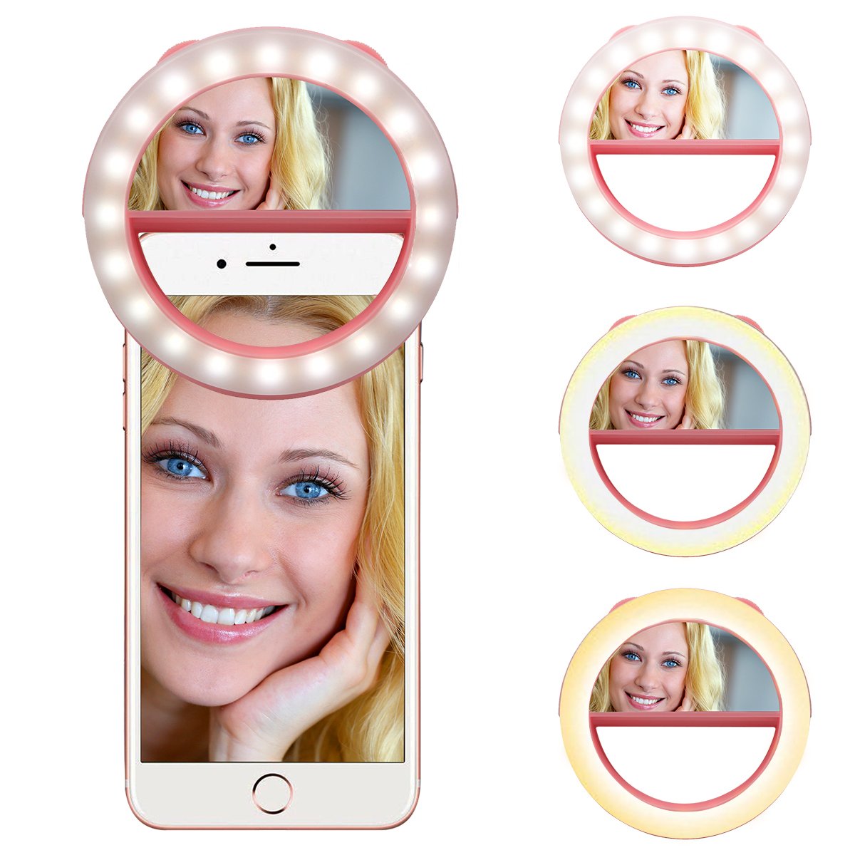 YIIYAA Selfie Light Ring, Portable Rechargeable Mini 40 Highlight LED Selfie Ring Flash Fill Light with Makeup Mirror 2 Gears Brightness Camera Photography for iPhone Adroid Tablet iPad Laptop Pink