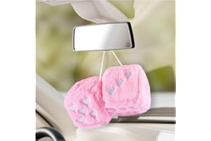 Fuzzy Dice for Car Mirror Hanging Accessories,Soft Rear View Mirror Hanging Accessories of Car Decor with Heart Dots Design,C