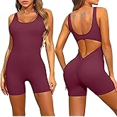 OVESPORT Women Jumpsuits Sexy Backless One Piece Romper Control V Back Scrunch Shorts Sleeveless Tummy Bodycon Jumpsuit