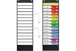 AMIAEDU Daily Schedule Pocket Chart, Classroom Schedule Pocket Chart with 28 Reusable Dry-Eraser Cards (14 Color+14 Blank), Schedule Pocket Chart for School Office Home Preschool Activities, Black
