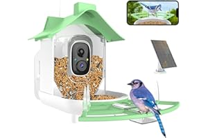 GYOZOL Smart Bird Feeder with Camera AI Identify Bird Species,Auto Capture Bird Videos Instant Notifications,Live View,Solar Panel,Ideal Gift for Bird Lover,Green