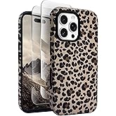 J.west Compatible with iPhone 16 Pro Case 6.3 inch with 2 Pack Tempered Glass Screen Protectors Cute Animal Leopard Hybrid Cover for Girls Women Aesthetic Protective Phone Cases Cheetah