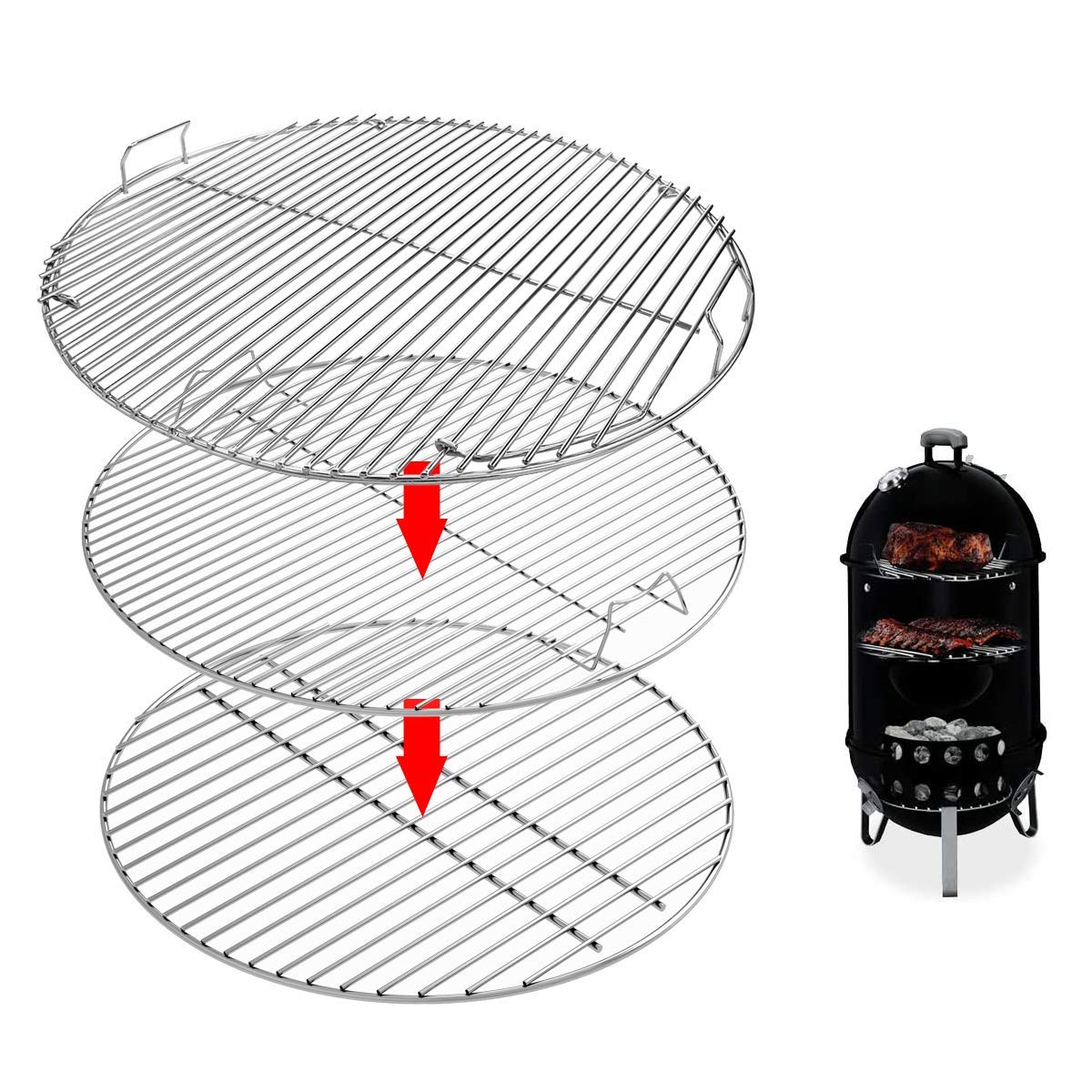 Uniflasy7436 Upper Cooking Grate, 85041 Lower Grate, 63014 Charcoal Grate for Weber Charcoal Grill 22 Inch Smokey Mountain Cooker, 22" Charcoal Smoker Parts, 2 Cooking Grate and 1 Charcoal Grate
