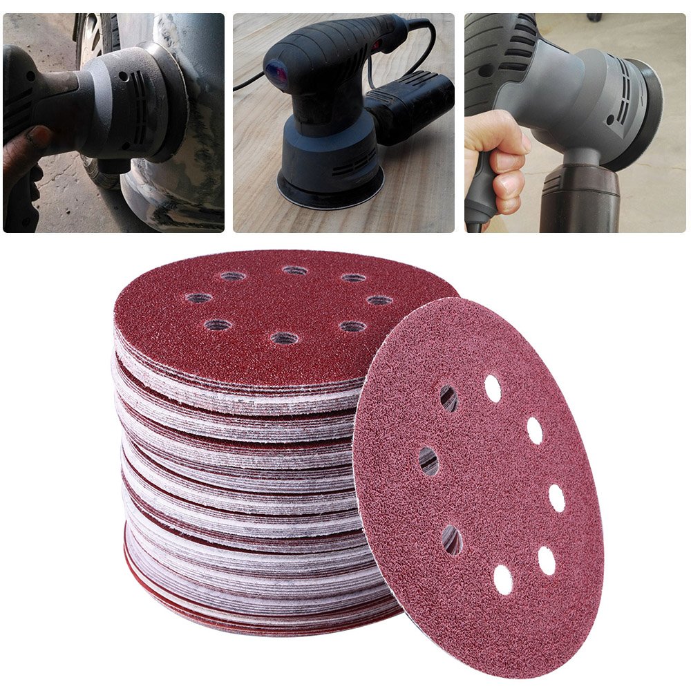 AUSTOR 120 Pieces Sanding Discs 5 Inch 8 Holes Hook and Loop Sandpaper