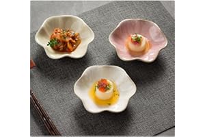 Lotus Leaf Sauce Dipping Dishes, Japanese-Style Ceramic 3-Piece Set With Gold Rim For Hot Pot, Sushi, Tabletop Entertaining, 