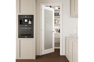 CRUTOP 24" x 80" French Interior Door - Tempered Frosted Glass Pantry Door Slab, Closet & Bedroom Slab Panel, White Solid Core MDF, Paintable, w/o bore Hole & Hinges