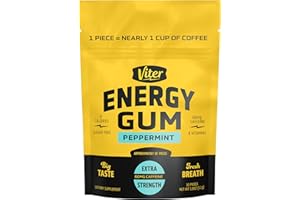 Viter Energy 60mg Caffeine Gum (Peppermint Flavor, 30 Pieces) - Sugar Free, Vitamin B3, B6, B9, B12, Zero Calories, Caffeinated Energy Chews, Nootropic Focus Supplement for Men & Women