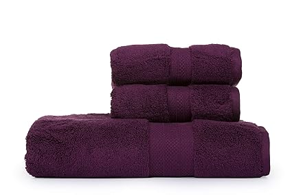 CASALINO Affluence 650 GSM Cotton Bath and Hand Towel (Purple) -Set of 3 Pieces