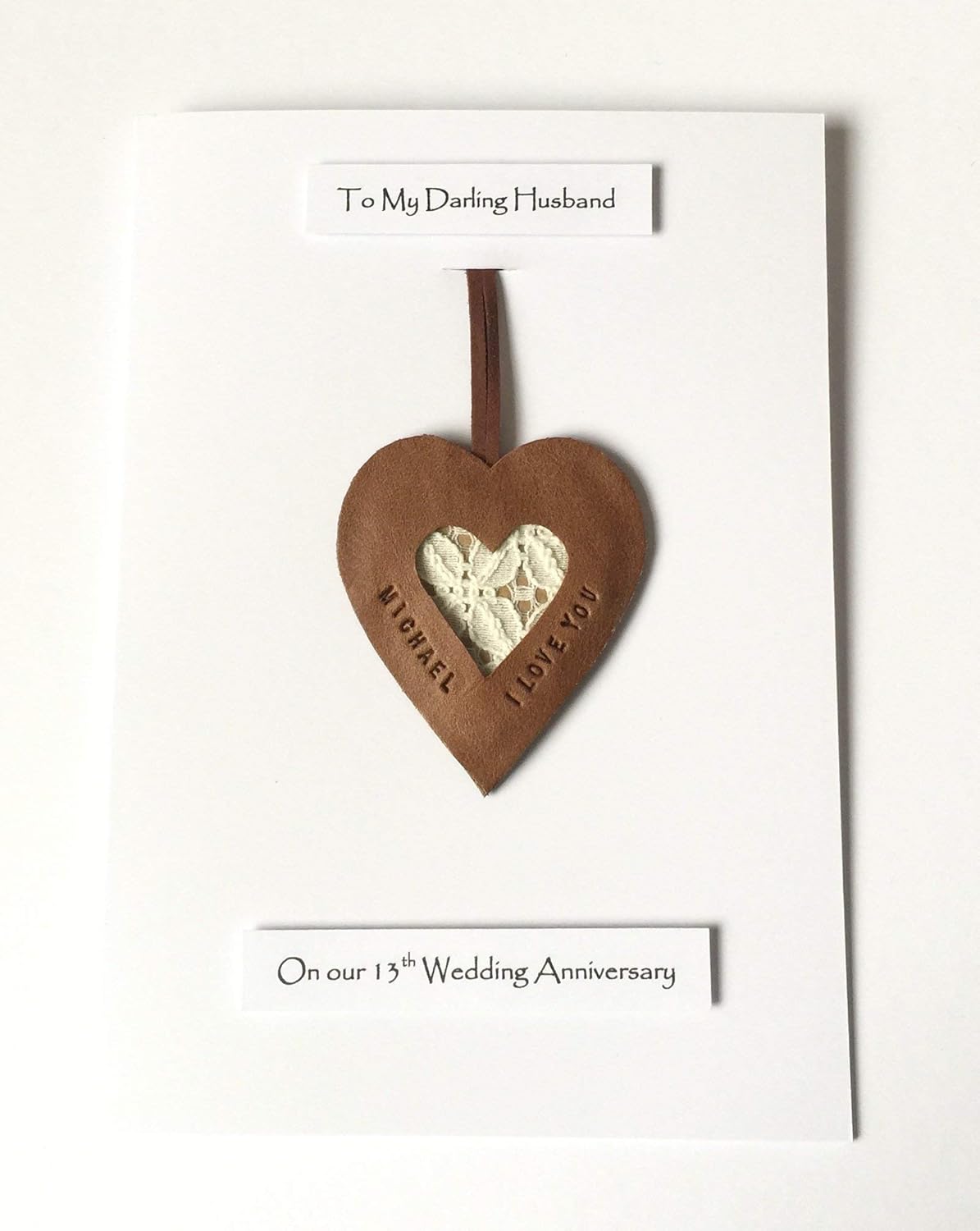 13th Wedding Anniversary Card Personalised Lace Leather