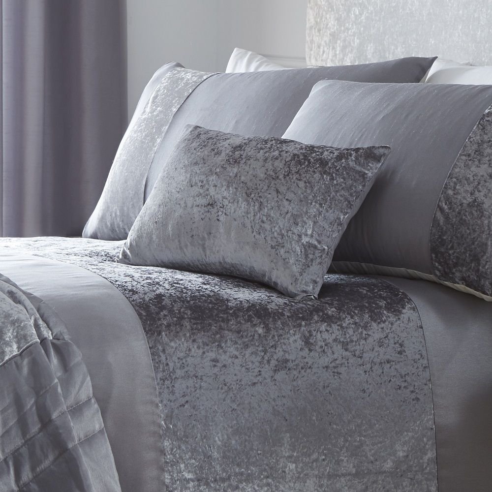 Boulevard Velvet Strip Oblong Scatter Boudior Cushion, Grey