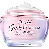 Olay Super Cream with Sunscreen SPF 30, Lightweight Face Moisturizer with Sun Protection, 5-in-1 Skin Care Benefits - Hydrating, Brightening, Firming - Niacinamide, Vitamin C, Collagen Peptide, 1.7 oz