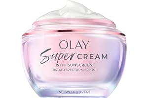 Olay Super Cream with Sunscreen SPF 30, Lightweight Face Moisturizer with Sun Protection, 5-in-1 Skin Care Benefits - Hydrating, Brightening, Firming - Niacinamide, Vitamin C, Collagen Peptide, 1.7 oz