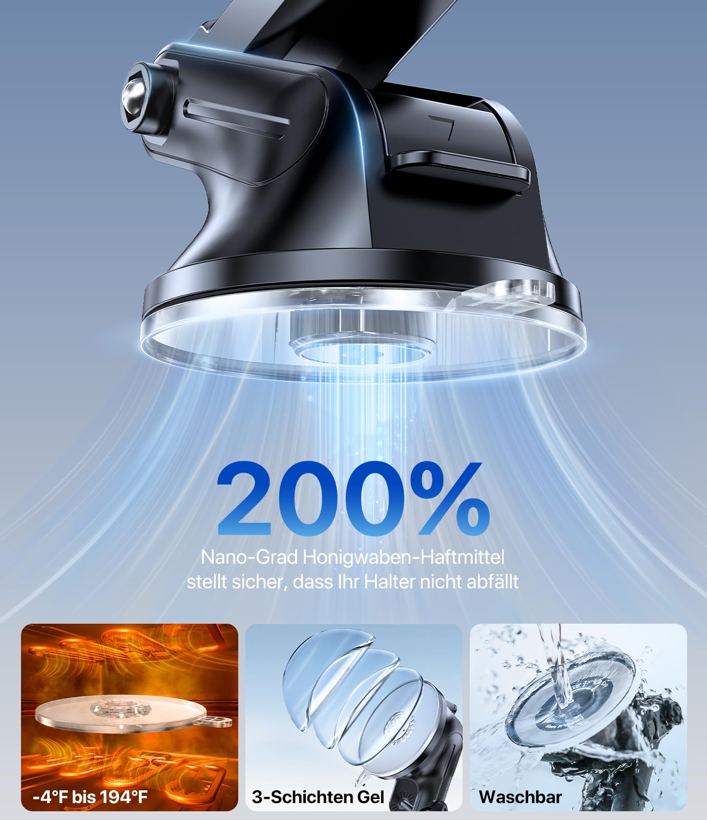 Miracase Handyhalterung Auto[Verbesserter Saugnapf] Handyhalter fürs Auto 360° Drehbar, Armaturenbrett Windschutzscheibe KFZ Handy Halterung für iPhone Galaxy Alle Smartphones 3