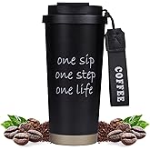 ZaoanHom Insulated Coffee Mug with Ceramic Coating, 18 oz Ceramic Lined Travel Coffee Mug with Leakproof Lid, Double Wall Stainless Steel Hot & Cold Drinking Cup for Office Camping Travel, Black