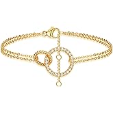 Fettero 14K Gold Bracelet for Women Gold Plated Bracelet Dainty Chain Gold Beaded Bracelet Paperclip/Curb/Figaro/Satellite Chain Adjustable Bracelet Jewelry