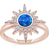 AFFY 925 Sterling Silver Lab Created Opal CZ Starburst Ring for Women