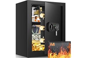 GHJGAGE 2.5 Cub Home Safe Fireproof Waterproof for HOME USE, Large Cabinet Safe Box with Fireproof Document Bag & Removable Shelf, Personal Security Digital Safe for Home Money Firearm A4 Document