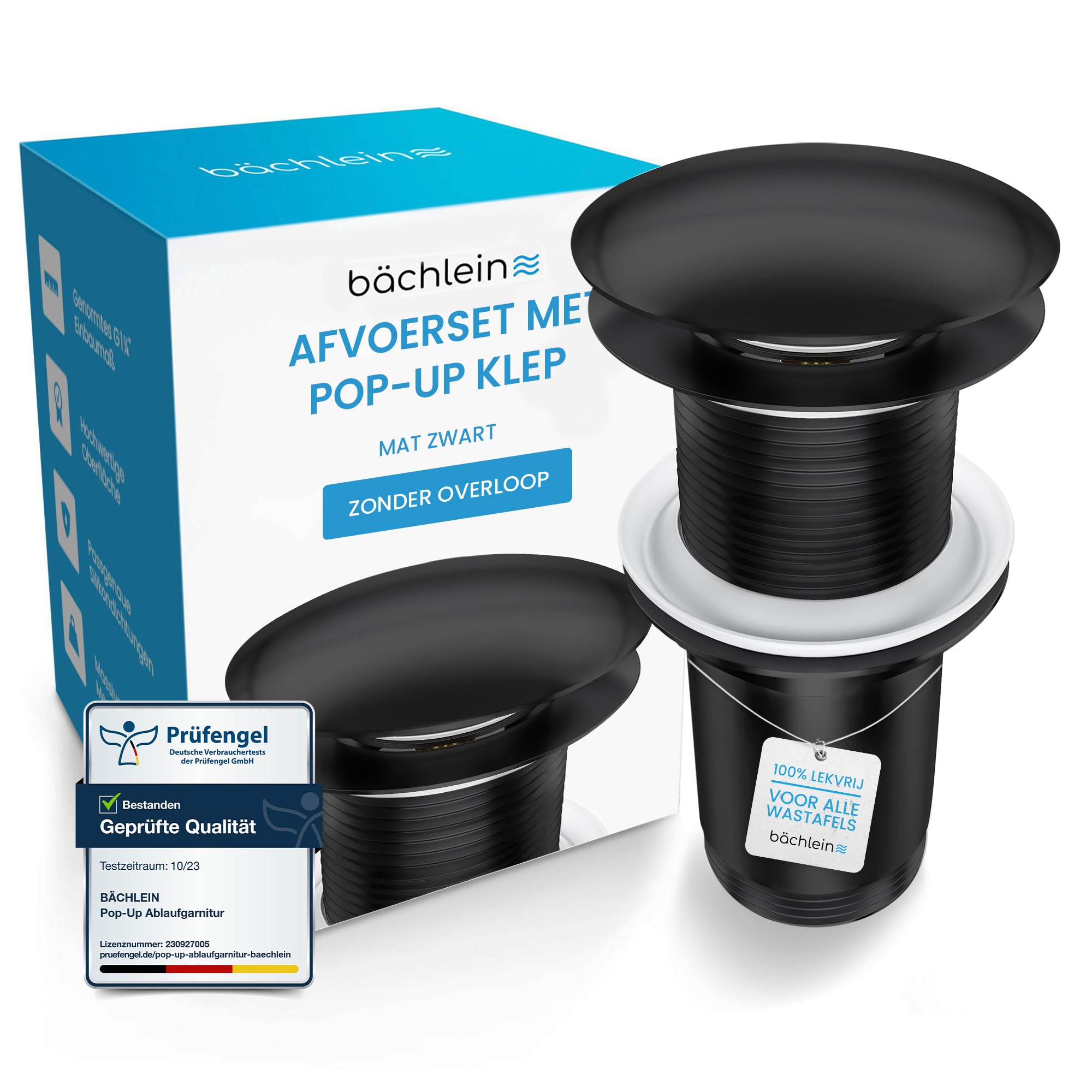 Bächlein Universal Drain Set Without Overflow (Matt Black) - Brass Drain Valve Drain Set - Installation with Instructions — image 1