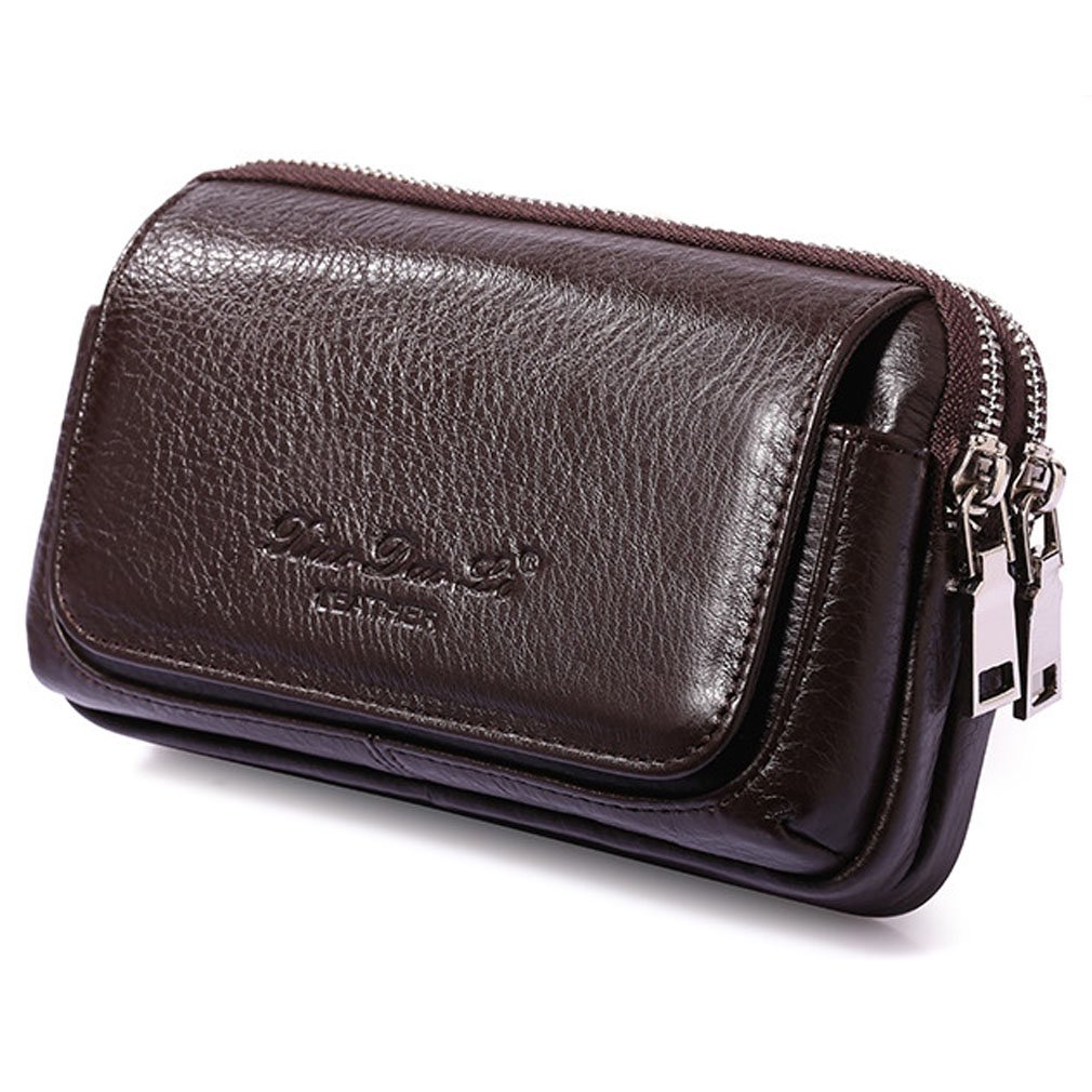 Xieben Leather Waist Pack Belt Holster for Men Women Clip Holder Outdoor Travel Camping Cover Pouch Purse Fanny Bag Cell Phone Case Coffee