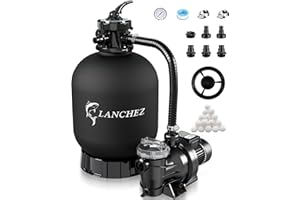 LANCHEZ 18" Sand Filter Pump for Above Ground Pool with Timer, 1.5 HP Pool Pump, Max 4900 GPH for Pools Up to 20,000 GAL, 6-Way Valve Pool Sand Filter System