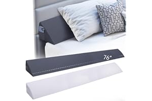 KKdema King Size (76"x10"x6") Bed Wedge Pillow, Headboard Pillow Wedge, Mattress Wedge, Bed Gap Filler, Memory Foam Bed Wedge with 2 Removable Washable Covers, Gray/White