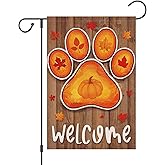 Wodison Dog Paw Fall Garden Flag 12x18 Double Sided Leaves Pumpkin Thanksgiving Welcome Yard Flag for Autumn Decorations