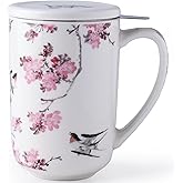 AmorArc Porcelain Tea Mug with Infuser and Lids, 18 Oz Coffee Cup Strainer with Bag Holder for Loose Leaf Tea, Steeping Coffee Mug for House-warming Wedding Birthday Gift