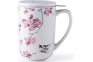 AmorArc Porcelain Tea Mug with Infuser and Lids, 18 Oz Tea Cup Strainer with Tea Bag Holder for Loose Leaf Tea, Coffee Mug fo