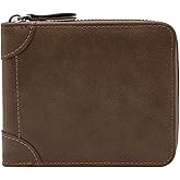 LJCZKA Mens Leather Zipper Wallet RFID Large Capacity Bifold Multi-card Holder Wallets Coin Cash Purse with ID Window (Brown)
