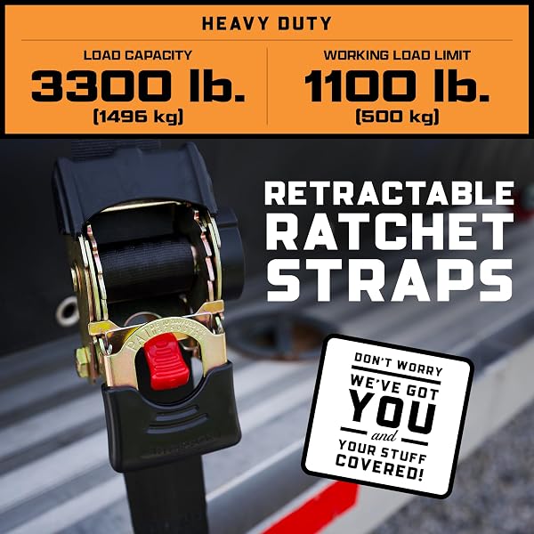 ERICKSON RETRACTABLE RATCHET STRAPS – 2 IN X 10 FT, 3300 LB BREAK STRENGTH