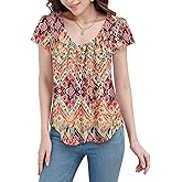 GUNEST Womens Summer Tops Blouses Ruffle Crew Neck Short Sleeve Chiffon Dressy Casual Work 2025 Trendy Shirts