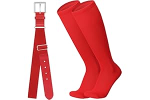 LEACOOLKEY Baseball Belt and Socks Softball Belt Socks Combo Set for Youth and Adult