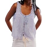Lace Trim Tank Top for Women Y2K Scoop Neck Sleeveless Front Tie Button Down Crop Shirt Summer Going Out Vest Tops
