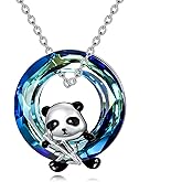 CTIEIP Panda Necklace for Women 925 Sterling Silver Cute Panda Bamboo Pendant with Crystal Jewelry Gift for Her