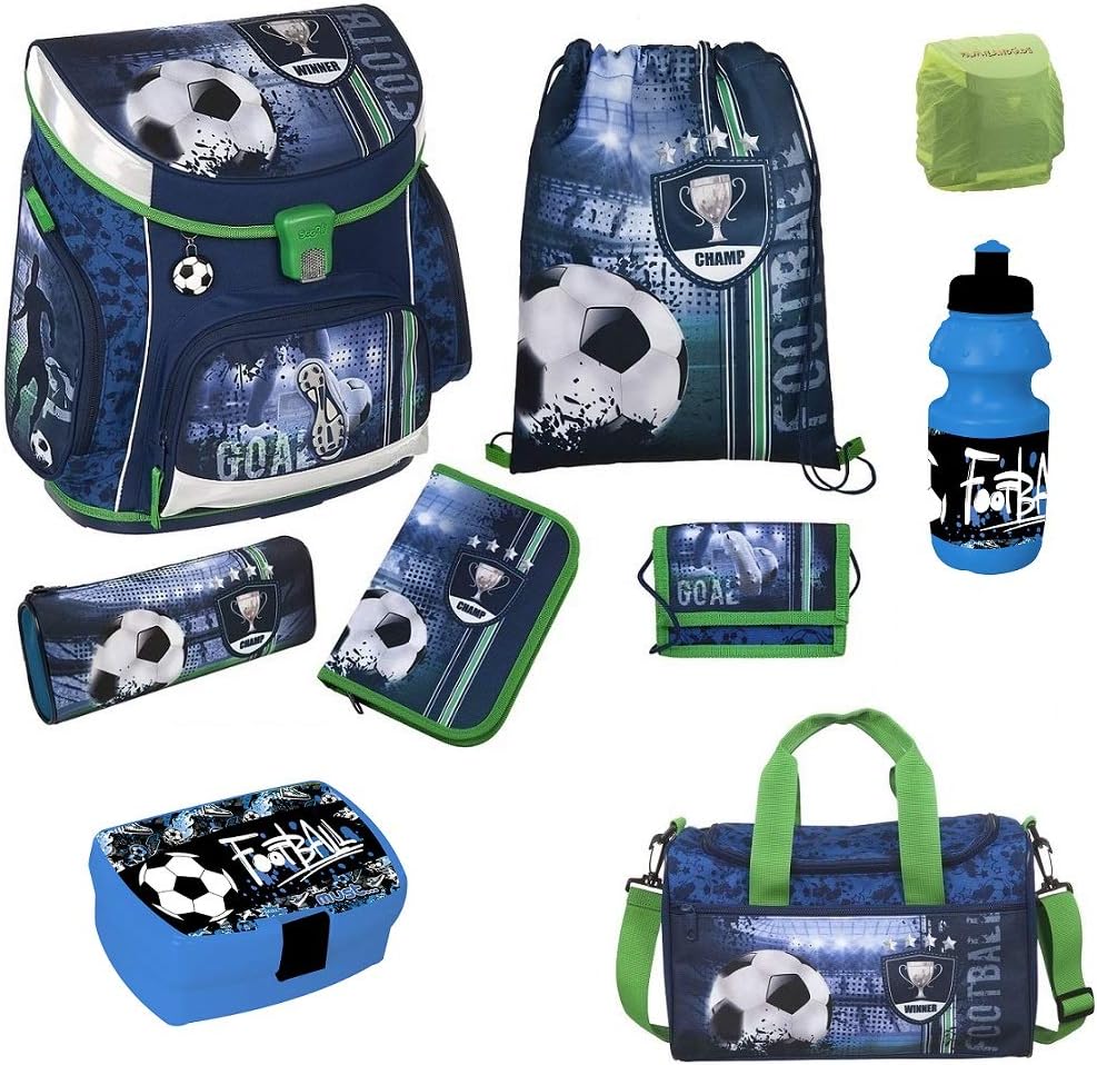 Familando CAMPUS Football Scooli School Bag Set Up 9tlg. with and Rain/Security Case; Stainless FCPR8252