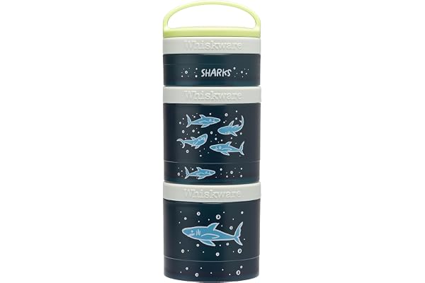 Whiskware Stackable Snack Containers for Kids and Toddlers, 3 Stackable Snack Cups for School or Travel, Sharks(Pack of 1)
