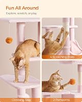 Feandrea Cat Tree Tower 143 cm Pink Multi Level with 2 Perches Cave Hammock view 6