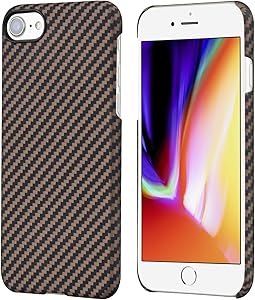 PITAKA Phone Case Compatible with iPhone 8, iPhone 7"4.7", Aramid Fiber [Body Armor Material] Minimalist Slim Case, Snugly Fit Snap-on Cover- Black/Golden