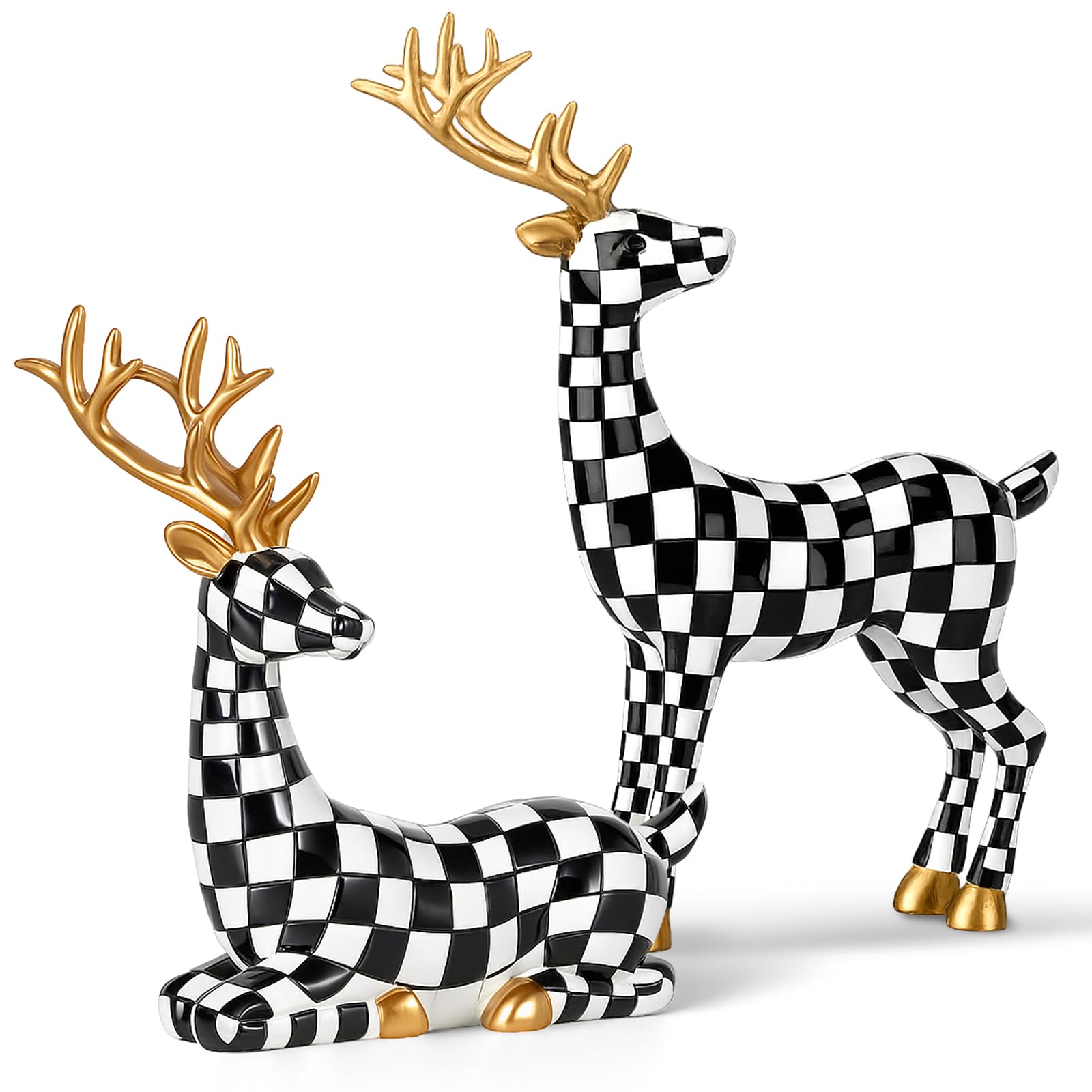Photo 1 of ***DAMAGE // SEE NOTES***
Yookeer 2 Pcs Christmas Reindeer Decoration Small Rattan Deer Figurines Christmas Tabletop Reindeer Statue Centerpiece Ornaments for Mantel Fireplace Living Room Bedroom Decor(Black and White Grid)