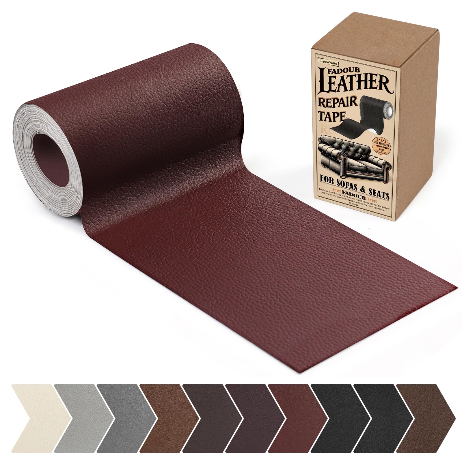 Photo 1 of Fadoub Leather Repair Patch, 4 x 63In Self Adhesive Leather Repair Tape for Furniture, Vinyl Repair Tape for Repairing Vinyl, Couch, Sofa, Car Seats, Car Interior (Wine red)