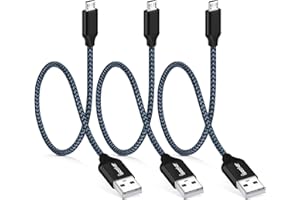 ISEEKERKIT Short Micro USB Charger, iSeeker 3Pack 1.5ft/50cm High Speed Micro-USB to USB 2.0 Cable Sync & Charge Cord Compatible for Samsung Galaxy S7 Edge/S6, Nexus, Motorola, Android Smartphone, Camera
