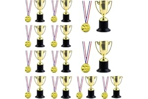 Twdrer 24PCS Mini Trophies and Awards Set,12PCS 4 Inch Gold Plastic Trophy Cup and 12 PCS Shiny Golden Winner Medals for Kids and Adults,Party Favors