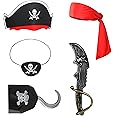 xutengy 5Pcs Pirate Accessories Halloween Costumes，Halloween Party Favor Supplies Include Tie Headband Pirate Hat ，Black Pirate Eye Patch for Kids Girls