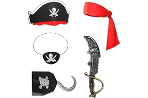 xutengy 5Pcs Pirate Accessories Halloween Costume，Halloween Party Favor Supplies Include Tie Headband Pirate Hat ，Black Pirate Eye Patch for Kids Girls